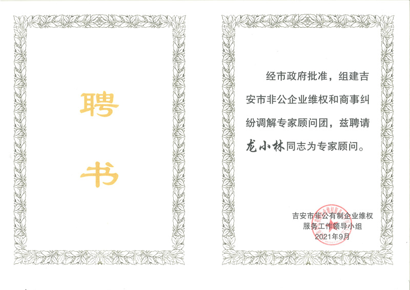 专家顾问聘书